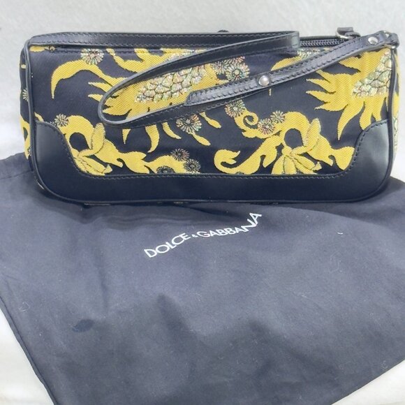 Dolce & Gabbana Black & Gold Embroidered Shoulder Bag Metallic  Accents Dust Bag - Picture 1 of 8